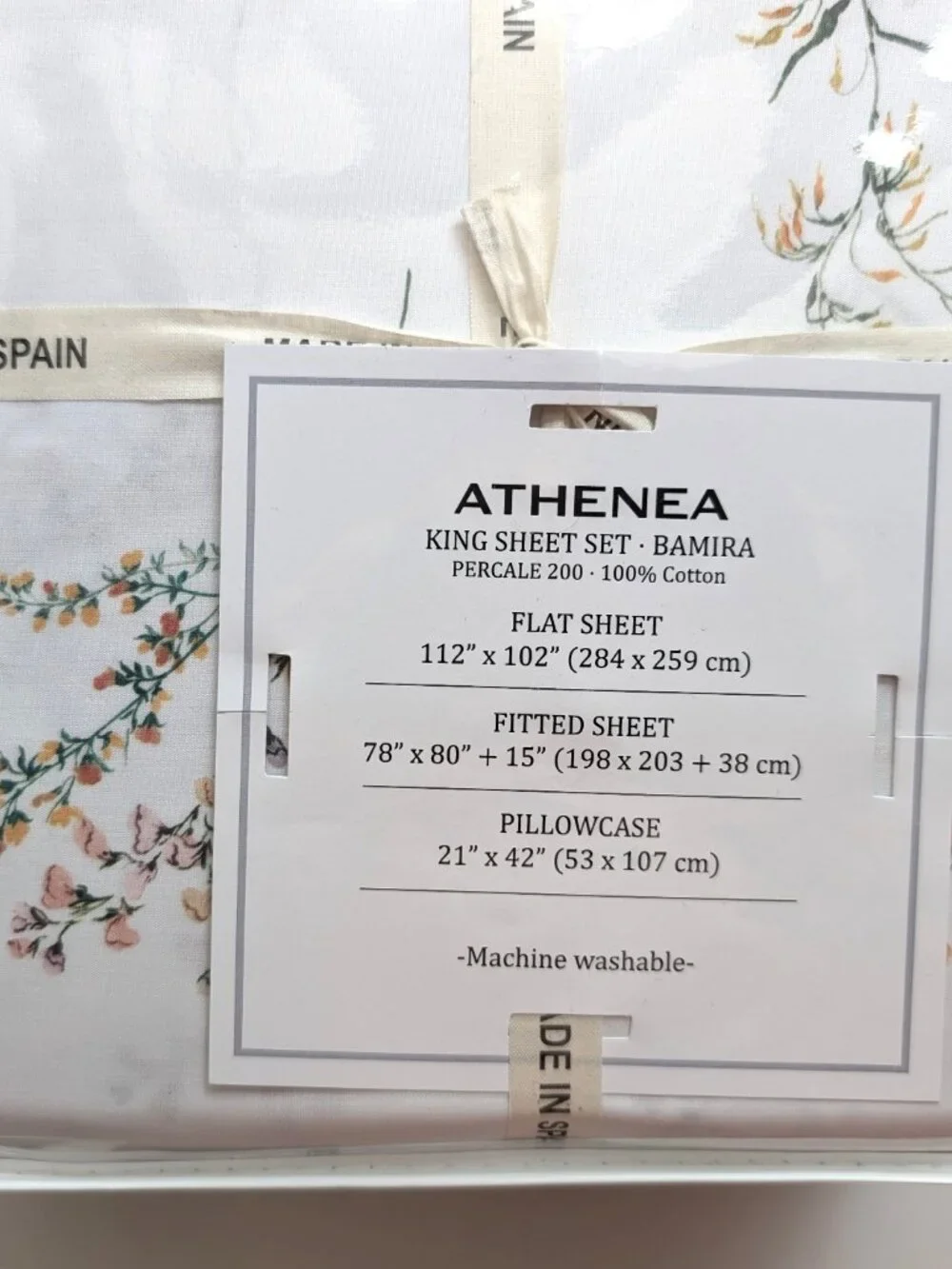 Made in Spain Athenea Bamira 100% Cotton Percale King Sheet Set